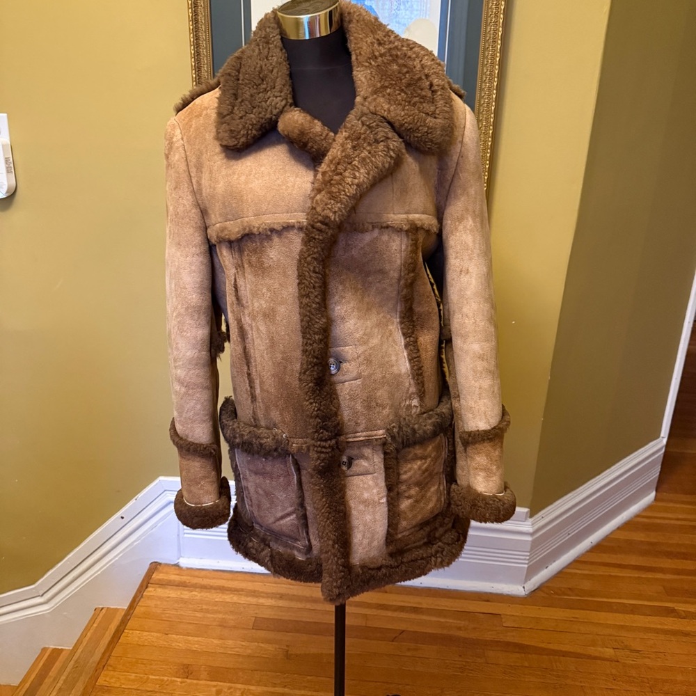 Shearling Coat with Brown Trim